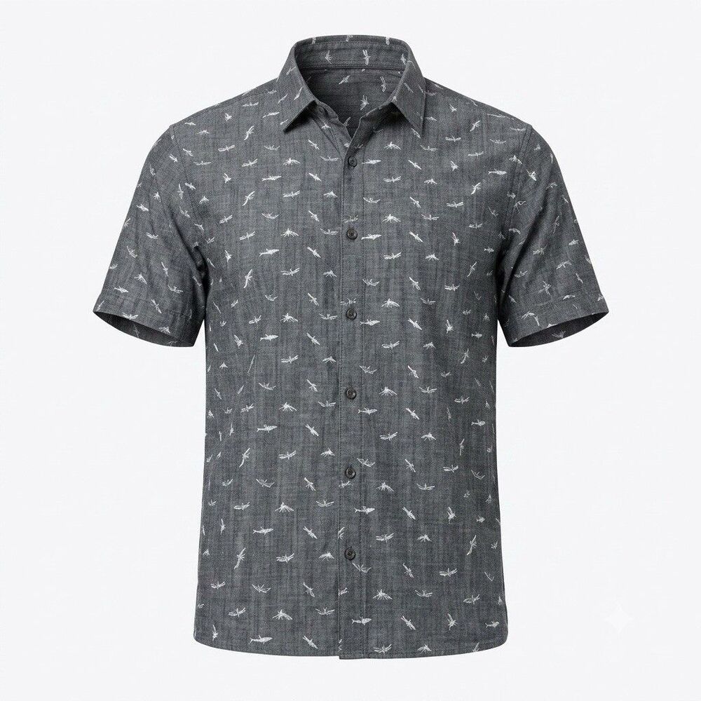 DCBD Boys Short Sleeve Button Down Shirt Gray Shark Print XL 60% Cotton 40% Poly
